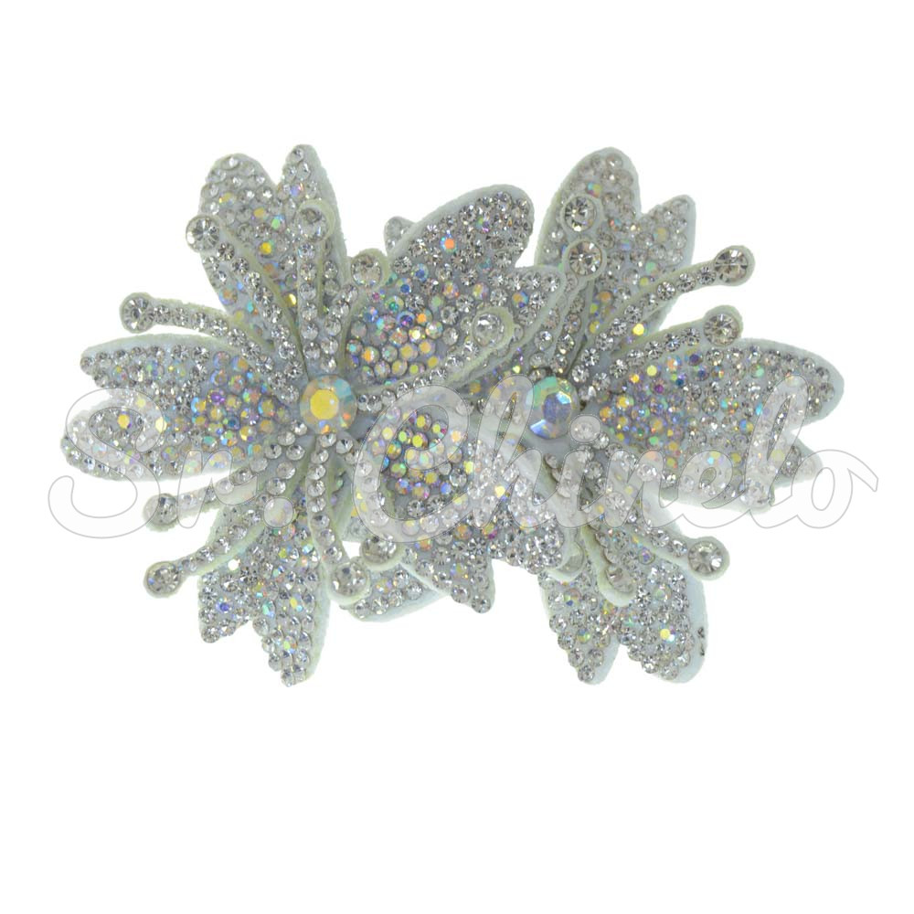 Cabedal Mavie, Duas Flores com Strass, Tecido, Branco Furtacor