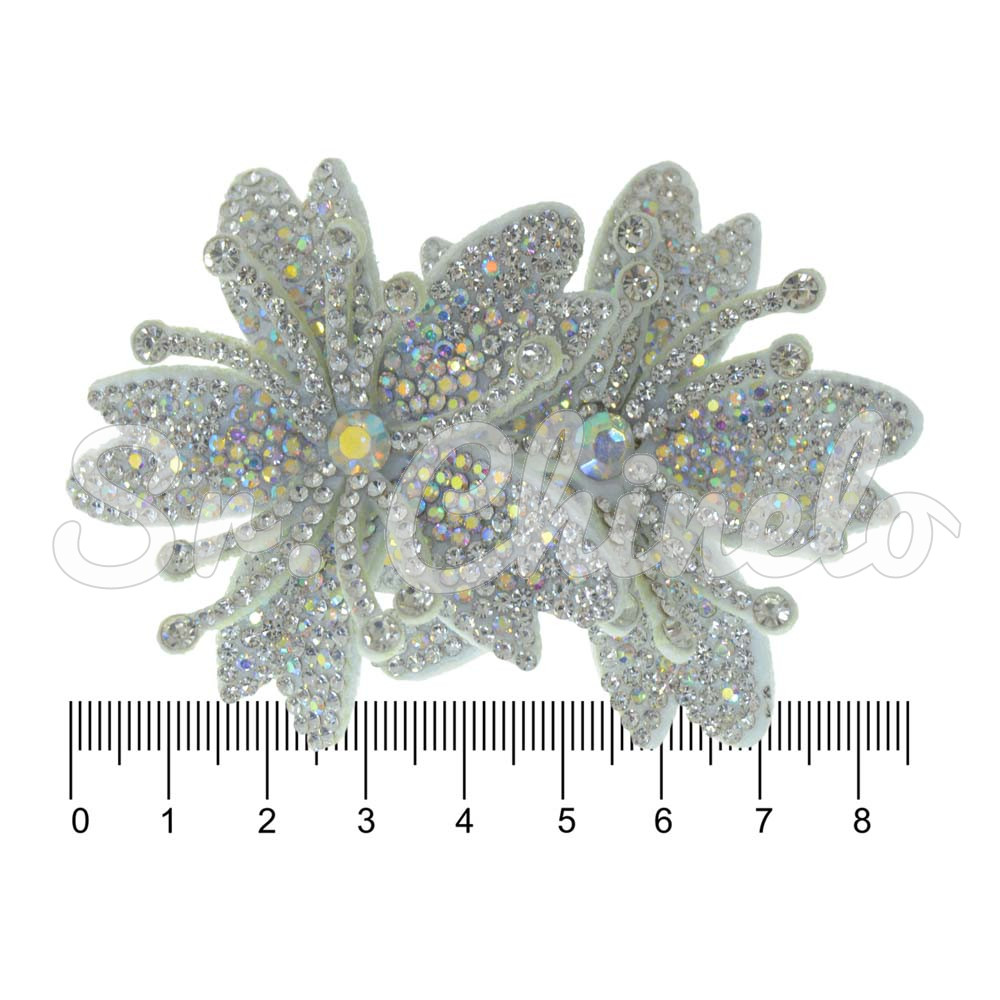 Cabedal Mavie, Duas Flores com Strass, Tecido, Branco Furtacor