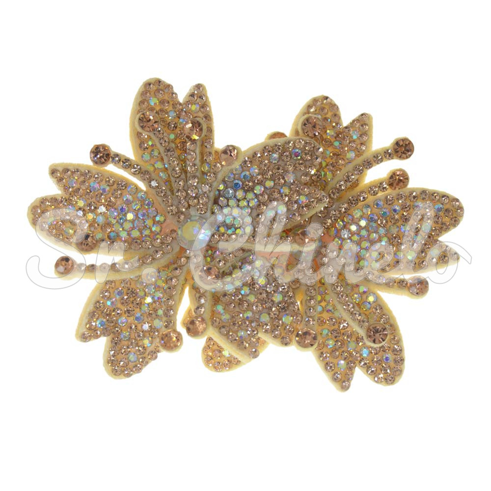 Cabedal Mavie, Duas Flores com Strass, Tecido, Rose Gold