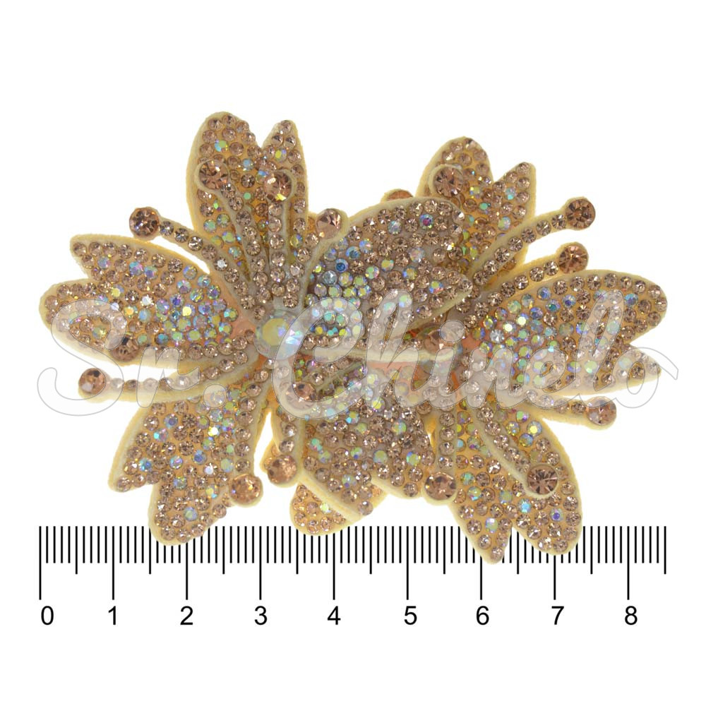 Cabedal Mavie, Duas Flores com Strass, Tecido, Rose Gold