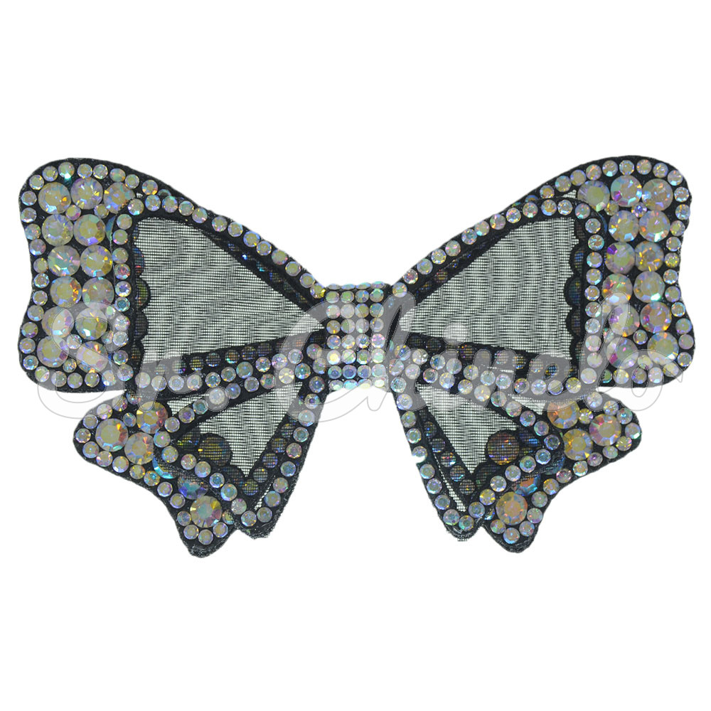 Aplique Marisa, Laço, Tecido Preto, Strass Furtacor