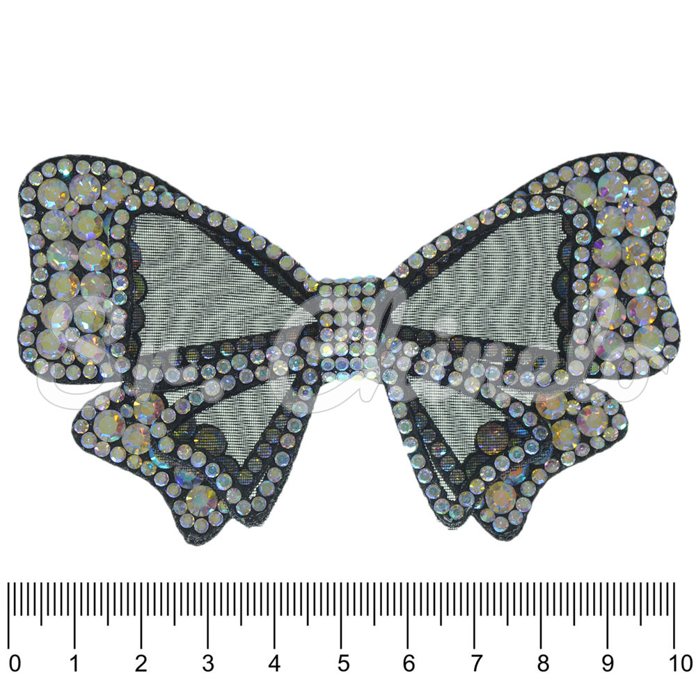 Aplique Marisa, Laço, Tecido Preto, Strass Furtacor