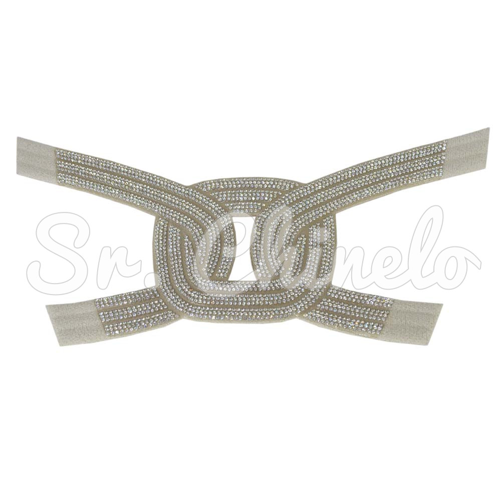 Cabedal Thalita, Tecido com Strass, Pronto para Aplicação em Solas, Branco/Cristal