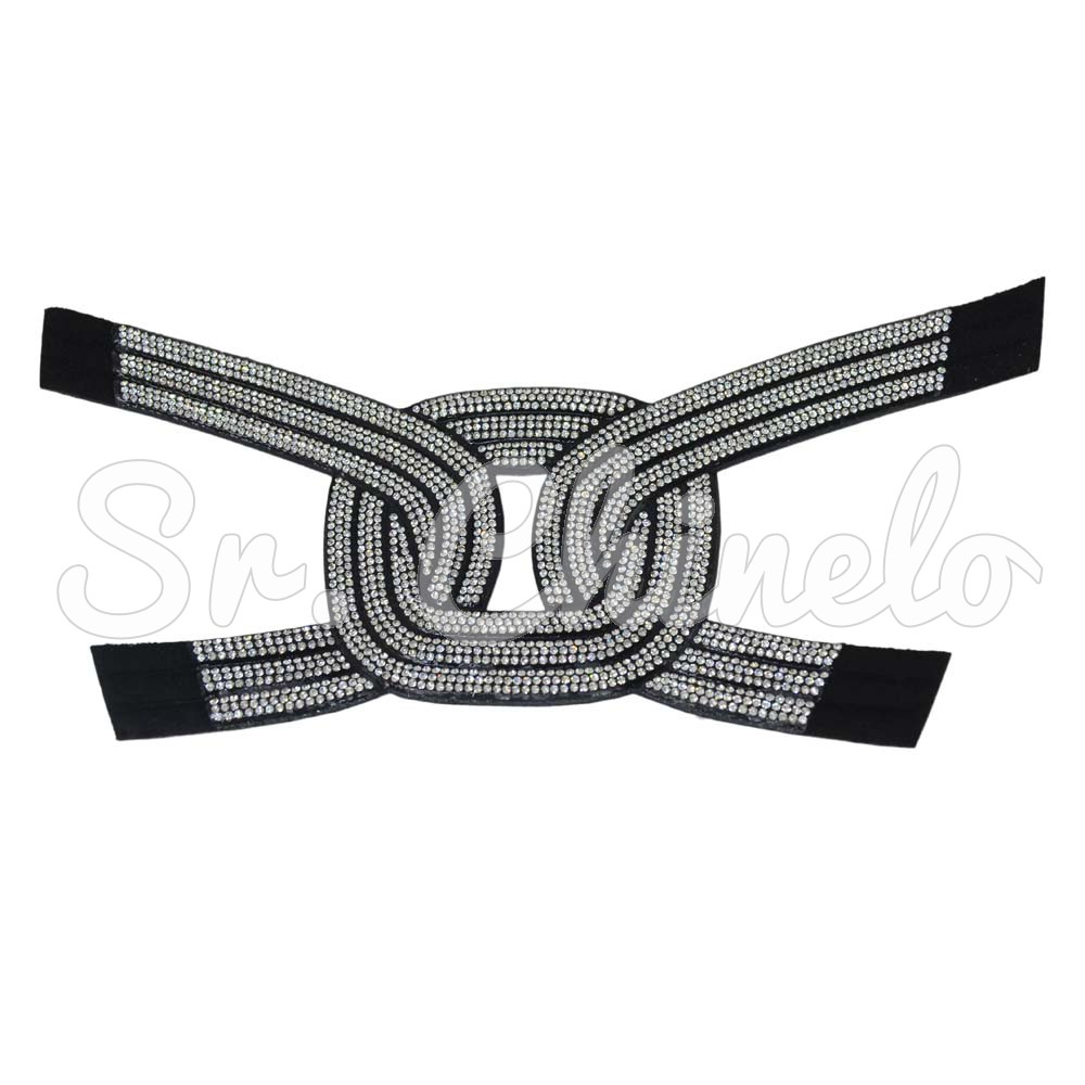Cabedal Thalita, Tecido com Strass, Pronto para Aplicação em Solas, Preto/Cristal