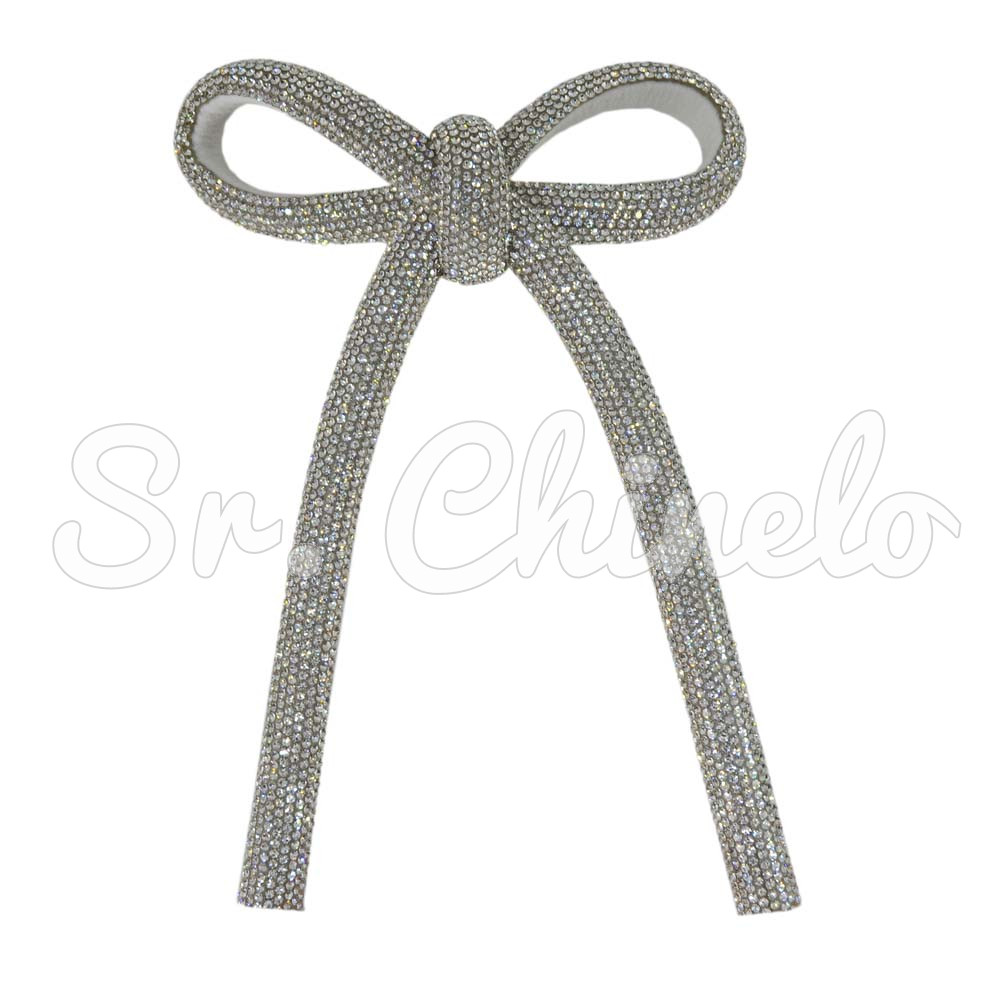 Cabedal Laço Meia Cana 10mm, Tecido, Branco/Cristal