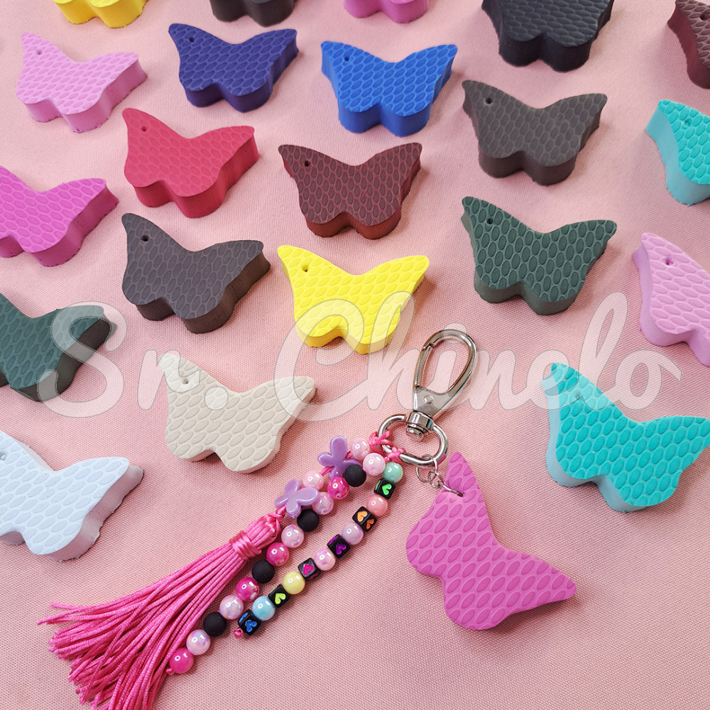 Kit de Pingentes de Borracha para Chaveiro, Estrela Coração e Borboleta, Bege Porcelana