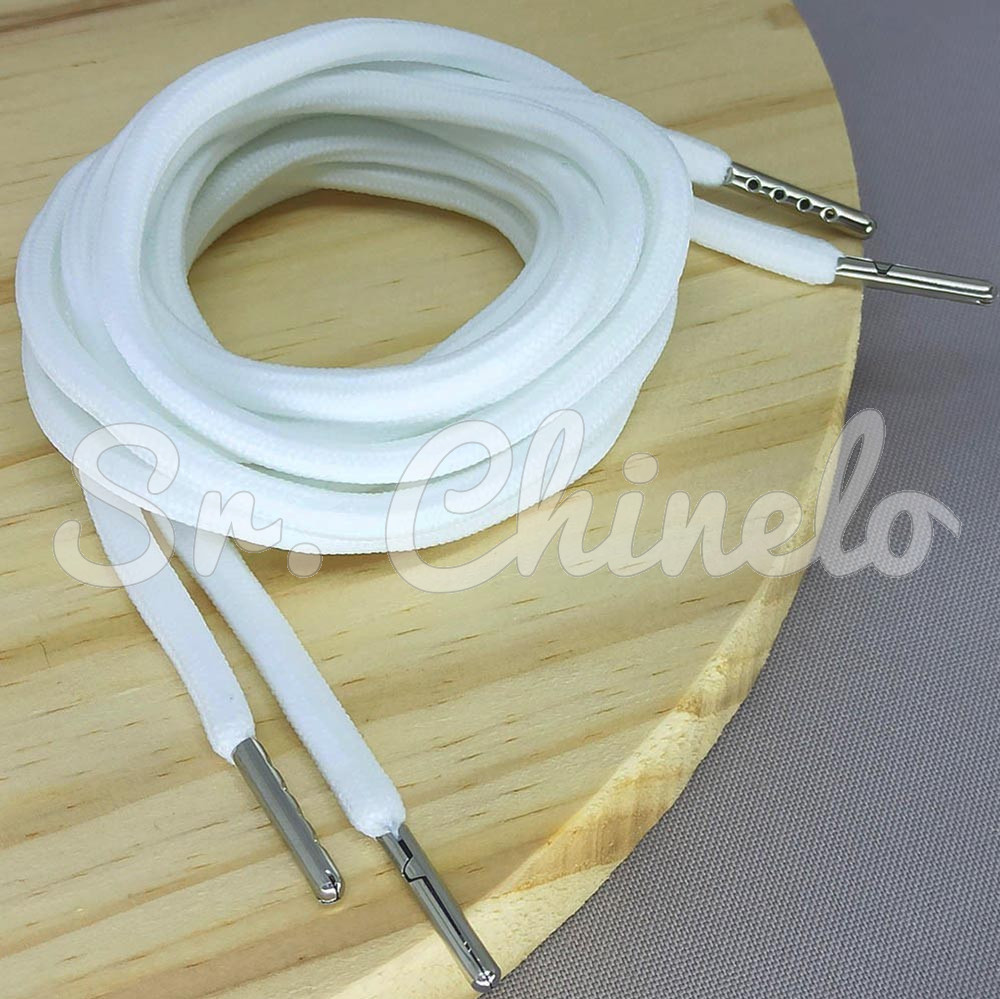 Cadarço Oval Ponteira de Metal, 4mm, Branco