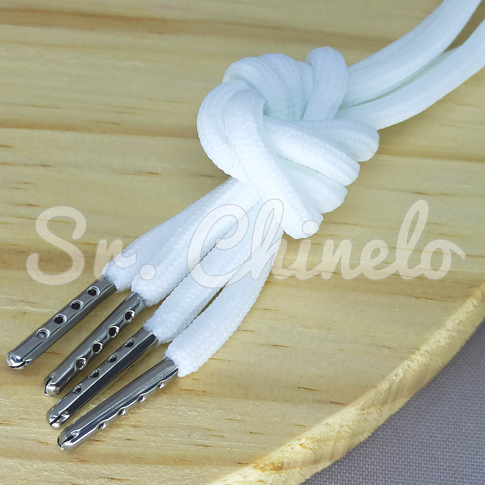 Cadarço Oval Ponteira de Metal, 4mm, Branco