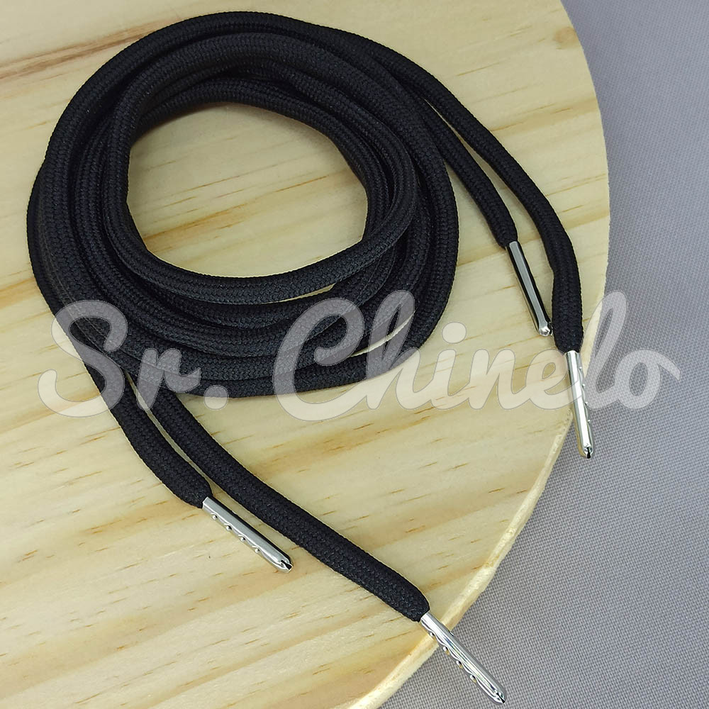 Cadarço Roliço Ponteira de Metal, 4mm x 1,2m, Preto