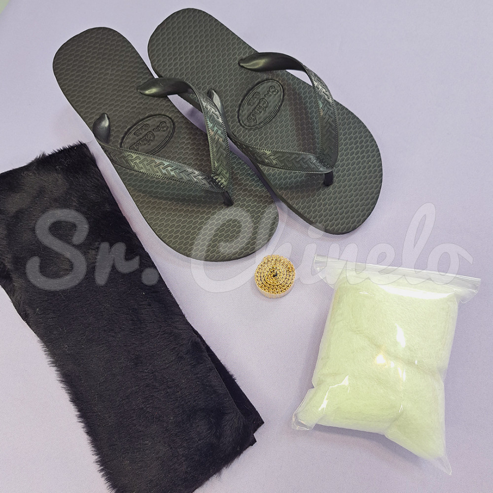 Kit Chinelufa Tiras Encapadas, Preto