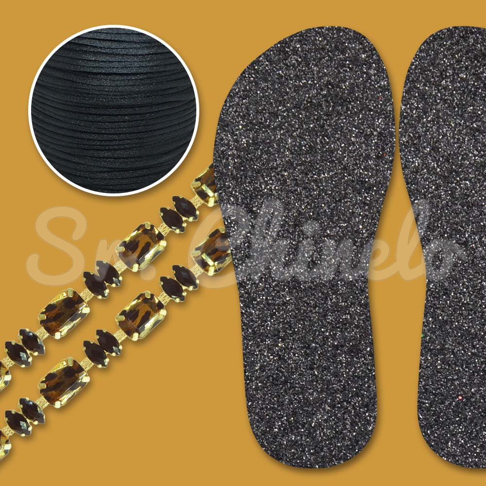 Lonita Glitter Preto e Cabedal em Metro Lótus