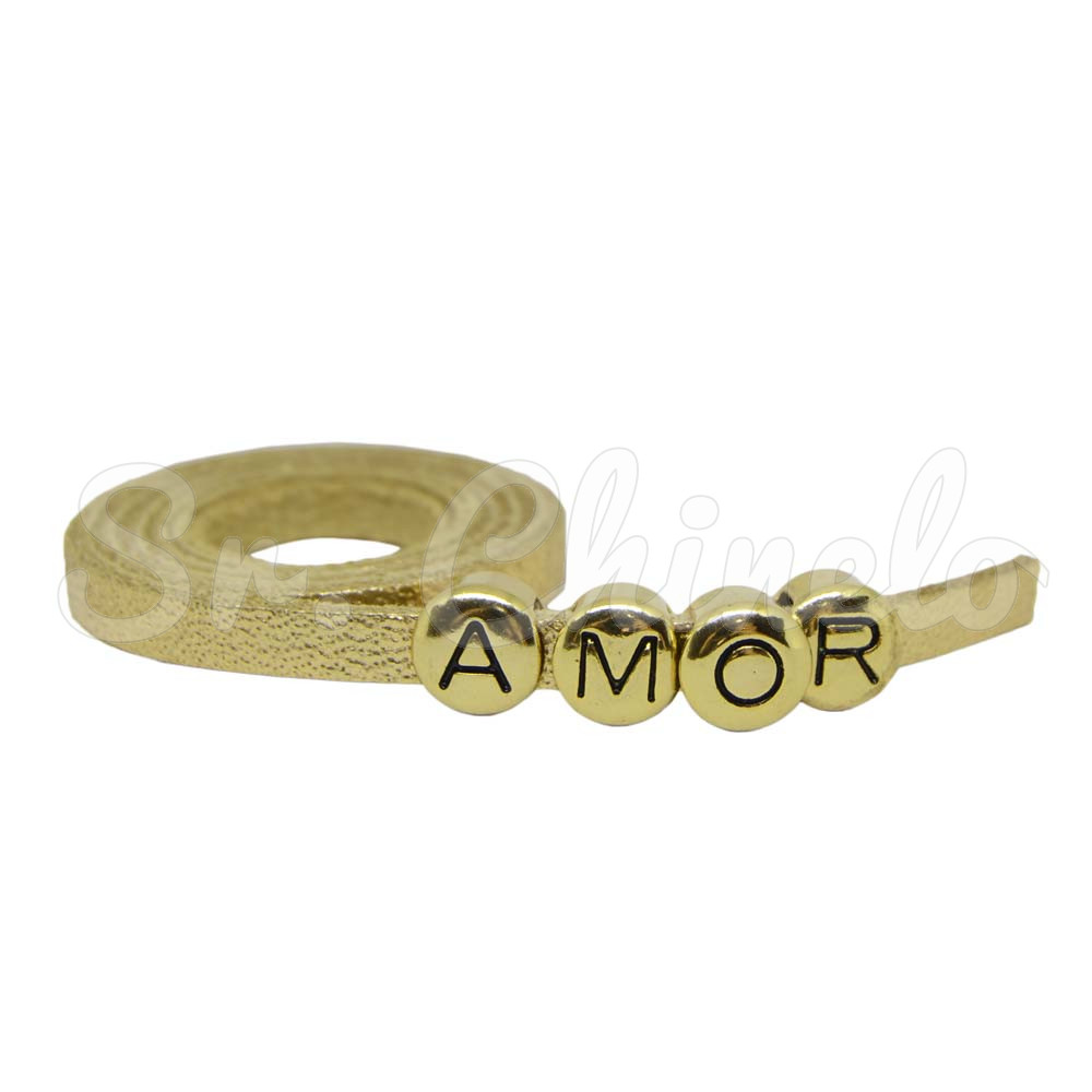 Tira de Couro, 05mm, Dourado