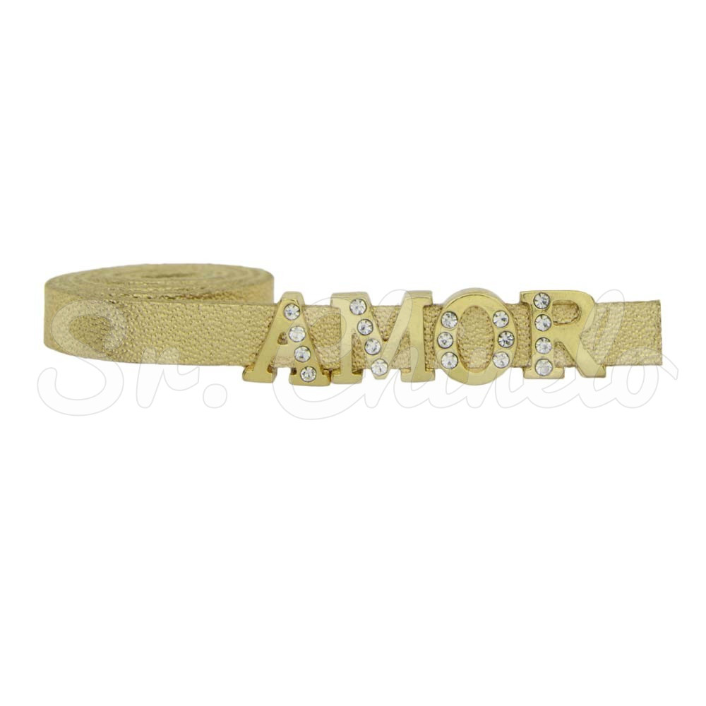 Tira de Couro, 08mm, Dourado