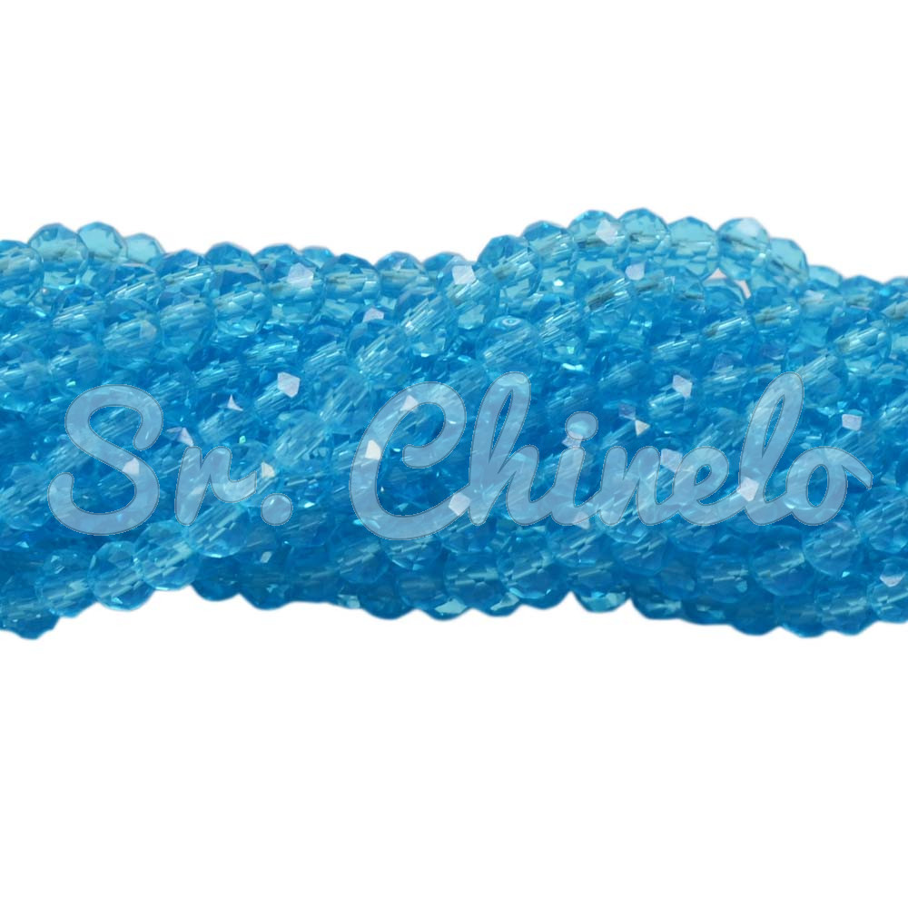 Cristal de Vidro, Rondel, 04mm, Azul Água Transparente