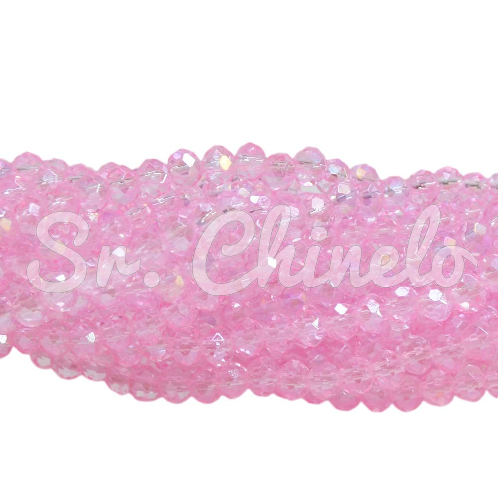 Cristal de Vidro, Rondel, 04mm, Rosa Transparente Furtacor
