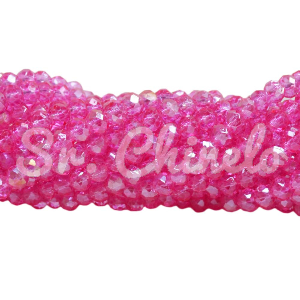 Cristal de Vidro, Rondel, 04mm, Rosa Choque Transparente Furtacor