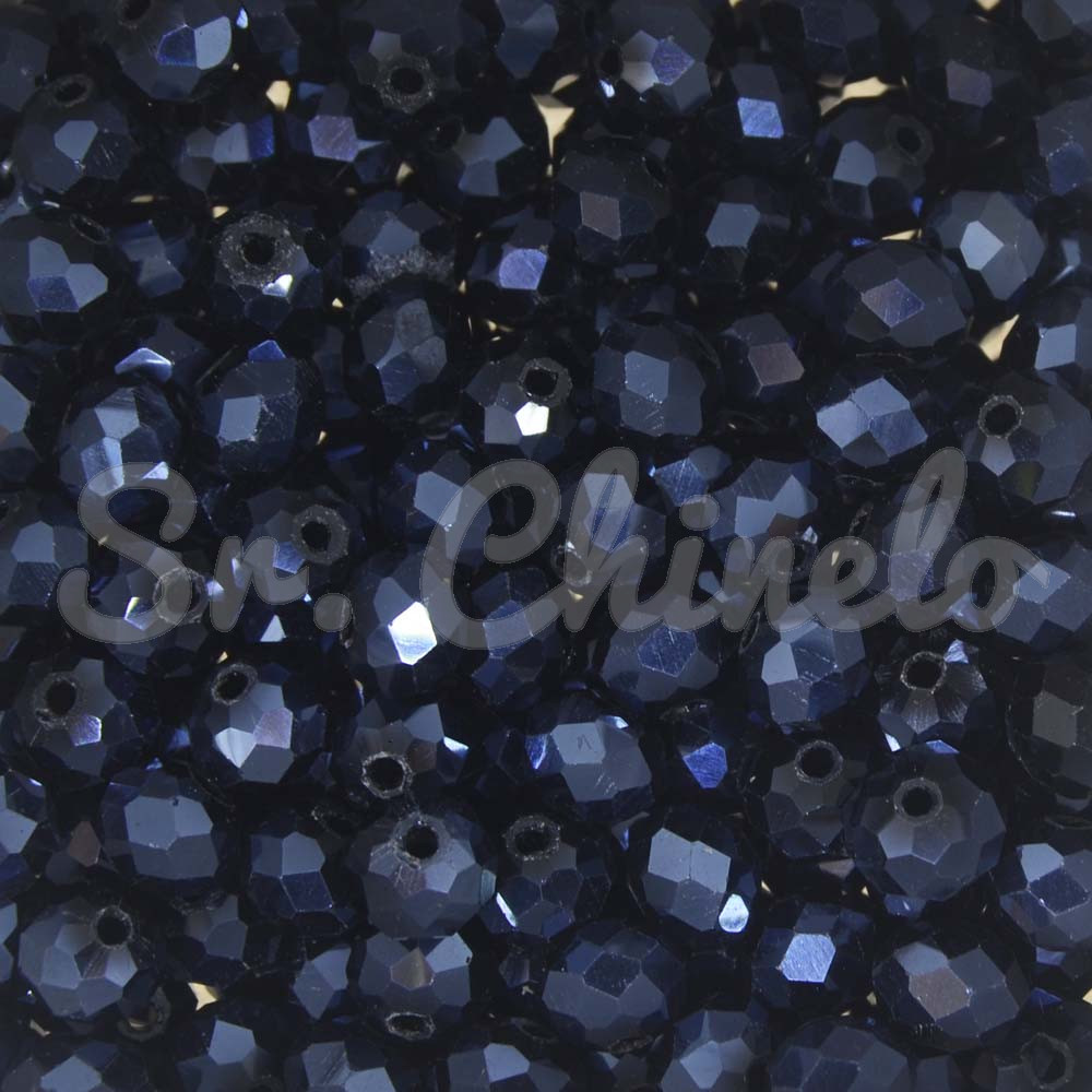 Cristal de Vidro, Rondel, 08mm, Azul Petróleo Metalizado