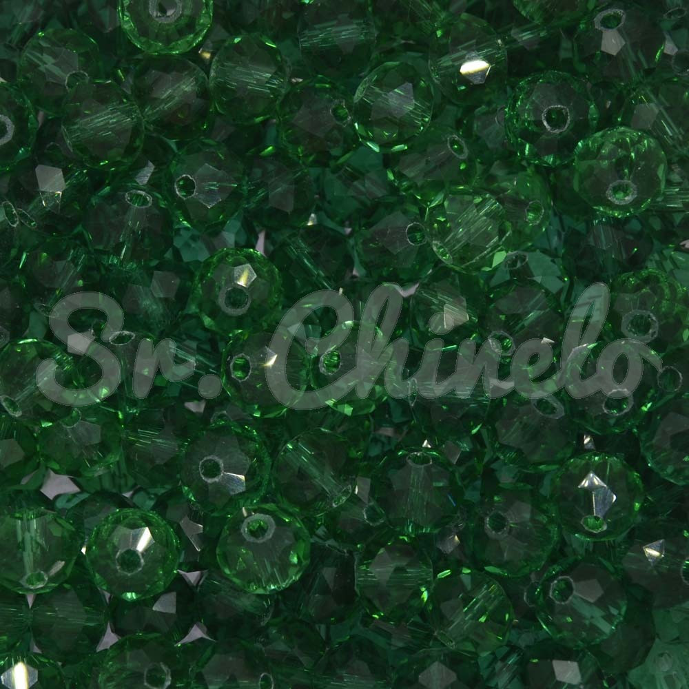 Cristal de Vidro, Rondel, 08mm, Verde Folha Transparente
