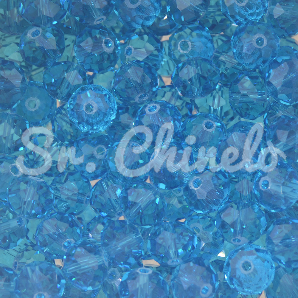 Cristal de Vidro, Rondel, 06mm, Azul Turquesa