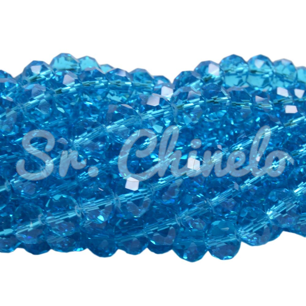Cristal de Vidro, Rondel, 06mm, Azul Turquesa