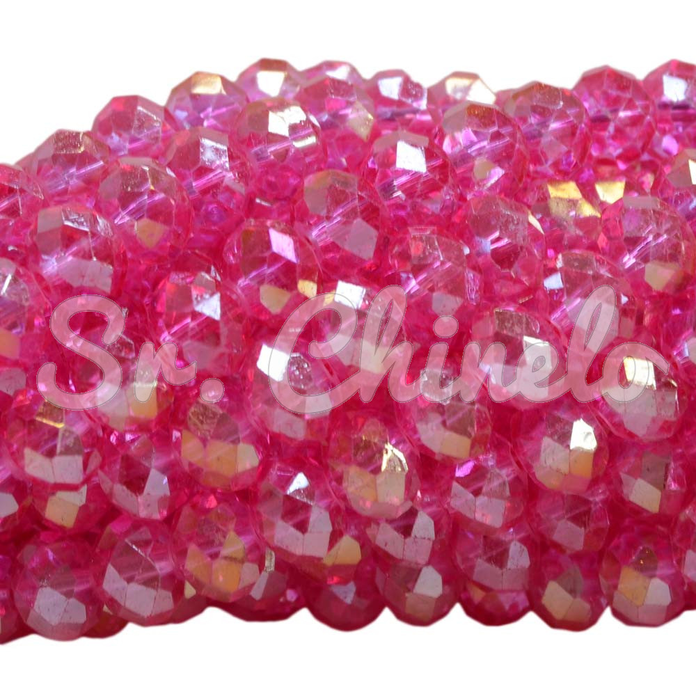 Cristal de Vidro, Rondel, 10mm, Rosa Choque Transparente Furtacor