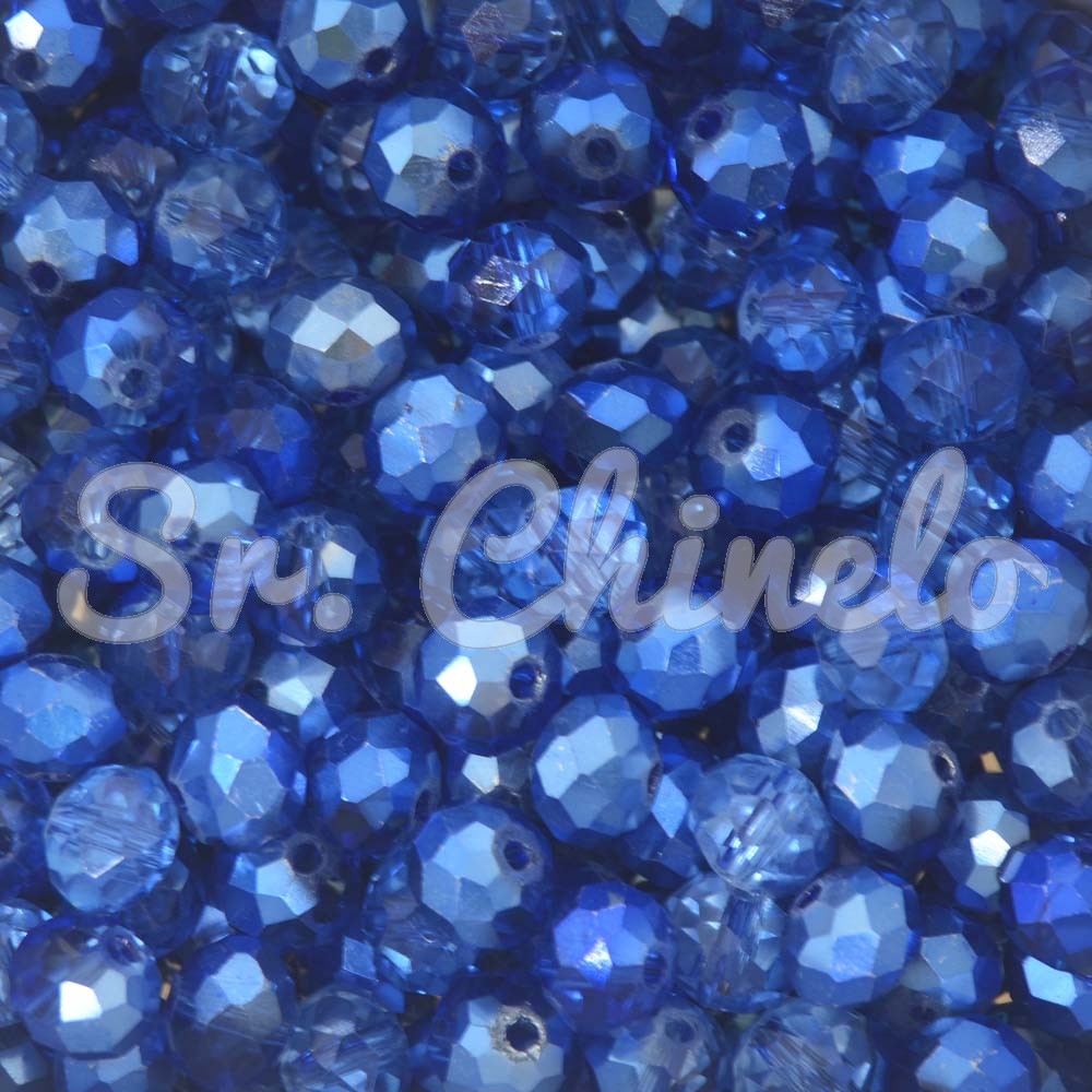 Cristal de Vidro, 08mm, Mesclado Metalizado/Transparente Azul Royal