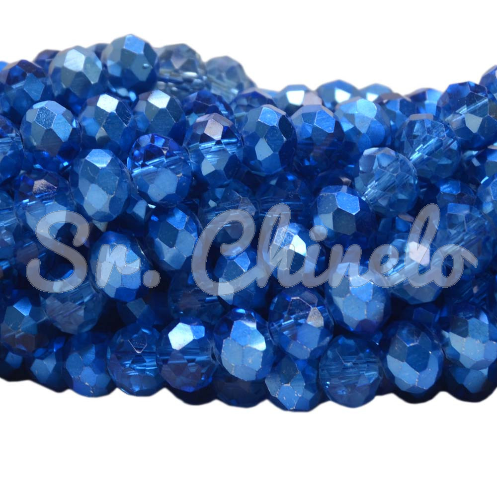 Cristal de Vidro, 08mm, Mesclado Metalizado/Transparente Azul Royal
