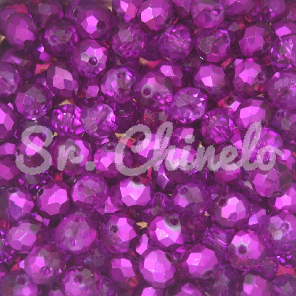 Cristal de Vidro, 08mm, Mesclado Metalizado/Transparente Pink