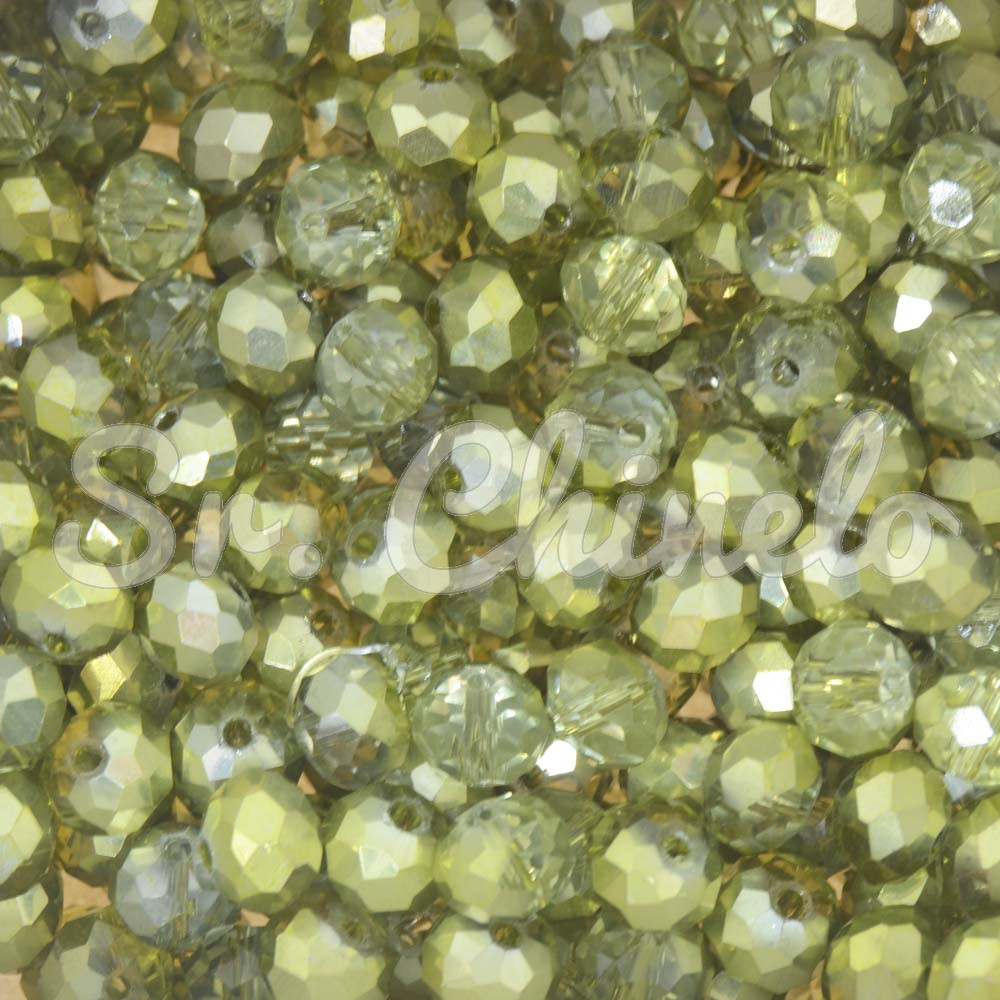 Cristal de Vidro, 08mm, Mesclado Metalizado/Transparente Verde Pistache