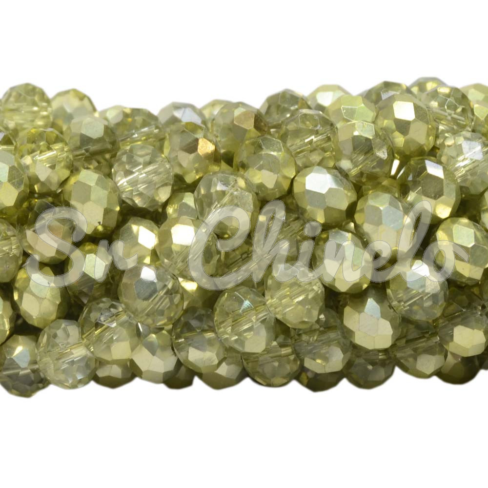 Cristal de Vidro, 08mm, Mesclado Metalizado/Transparente Verde Pistache