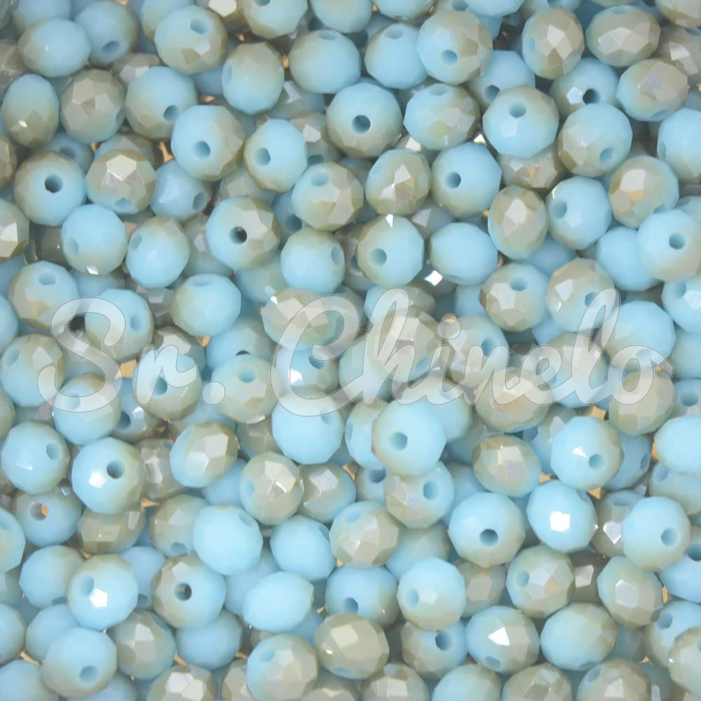 Cristal de Vidro, 06mm, Mesclado Perolado Azul Claro