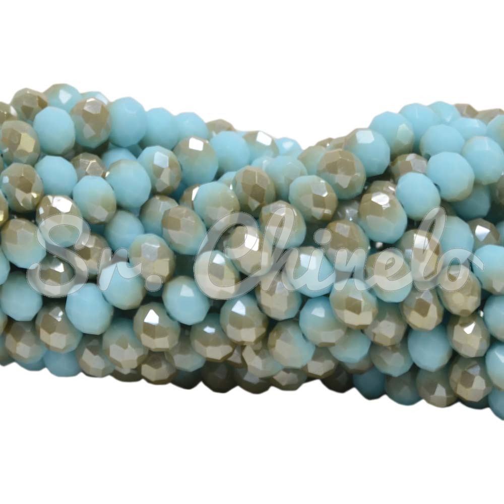 Cristal de Vidro, 06mm, Mesclado Perolado Azul Claro