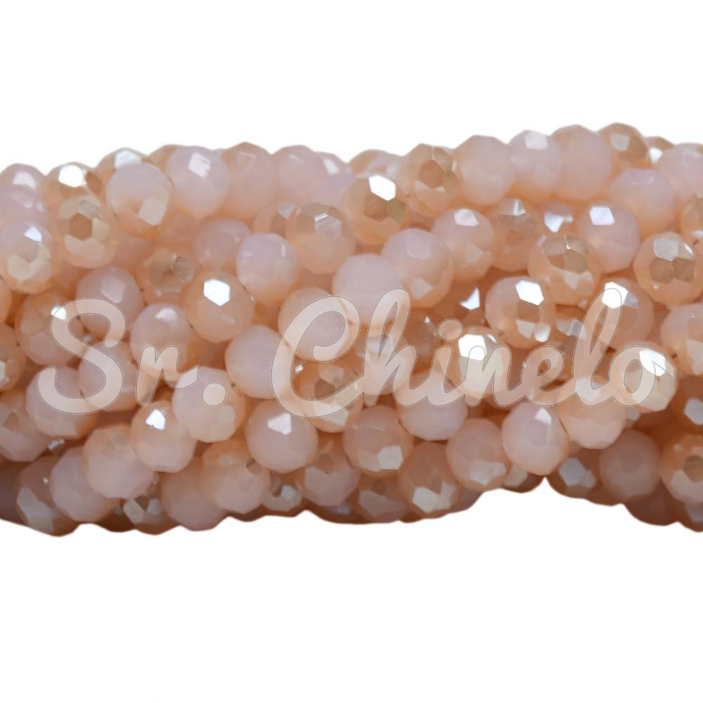 Cristal de Vidro, 06mm, Mesclado Perolado Rosa Claro