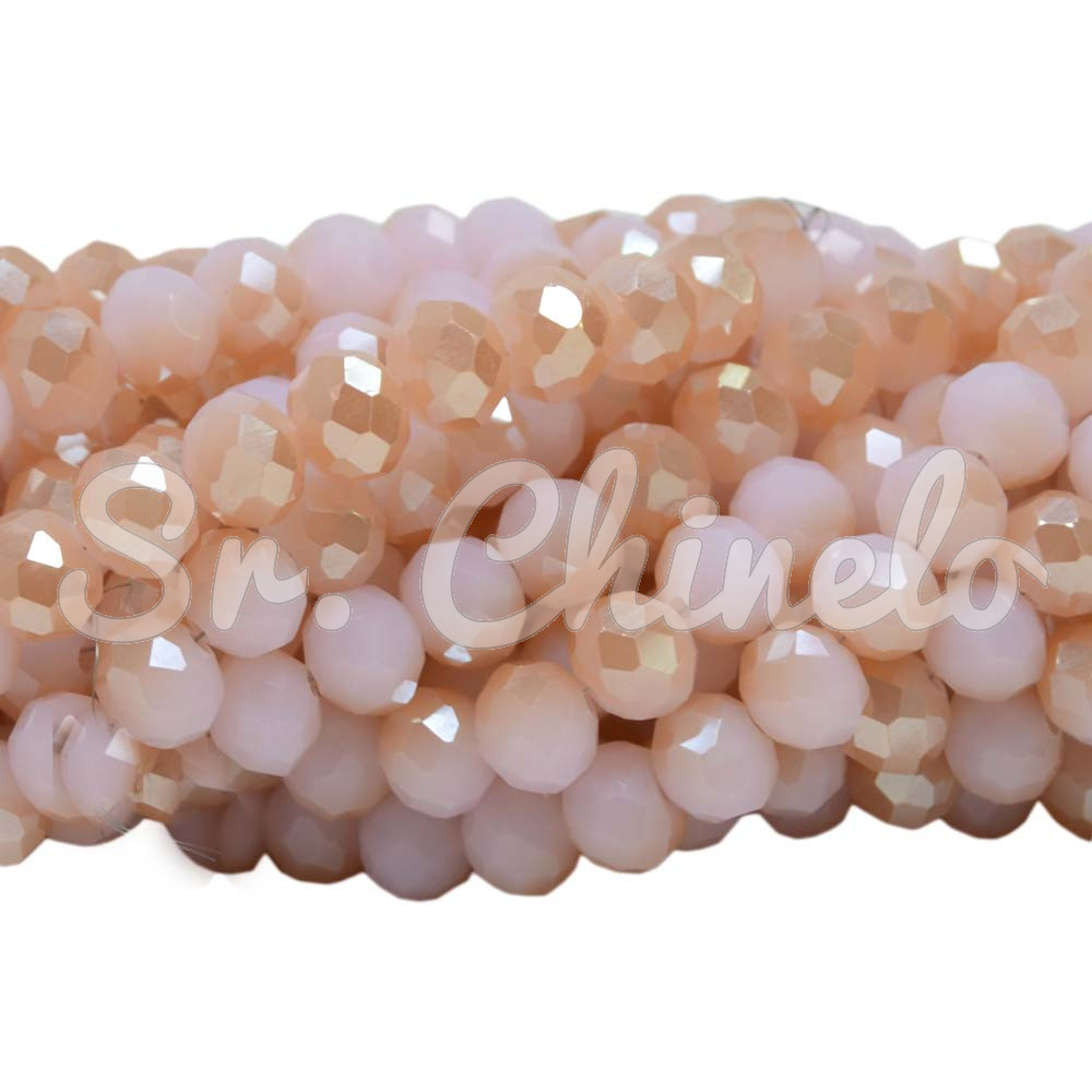 Cristal de Vidro, 08mm, Mesclado Perolado Rosa Claro