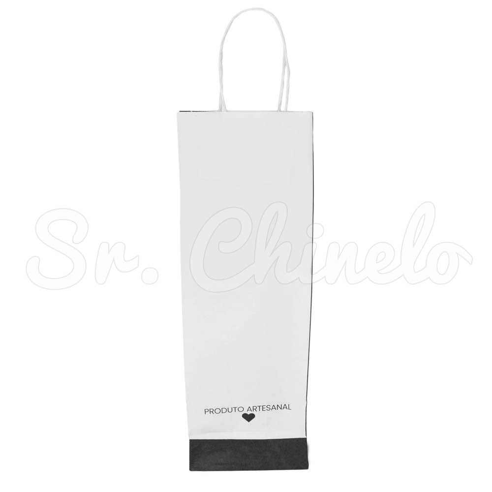 Sacola, 12cm x 36cm, Feito com Amor, Corações, Branco
