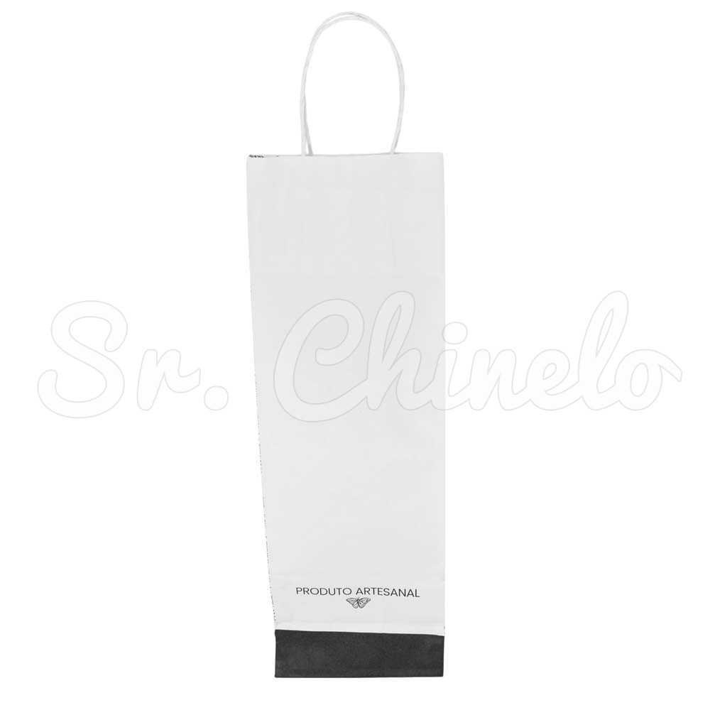Sacola, 12cm x 36cm, Feito com Amor, Flores e Insetos, Branco