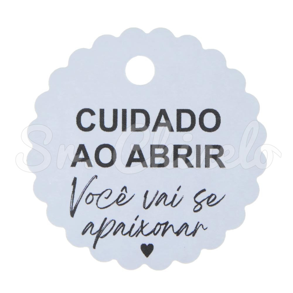 Tag Cuidado ao Abrir Você vai se Apaixonar, 5cm, Branco
