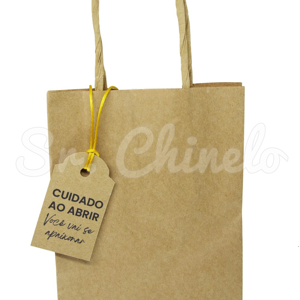 Tag Cuidado ao Abrir Você vai se Apaixonar, 6.5cm x 4cm, Kraft
