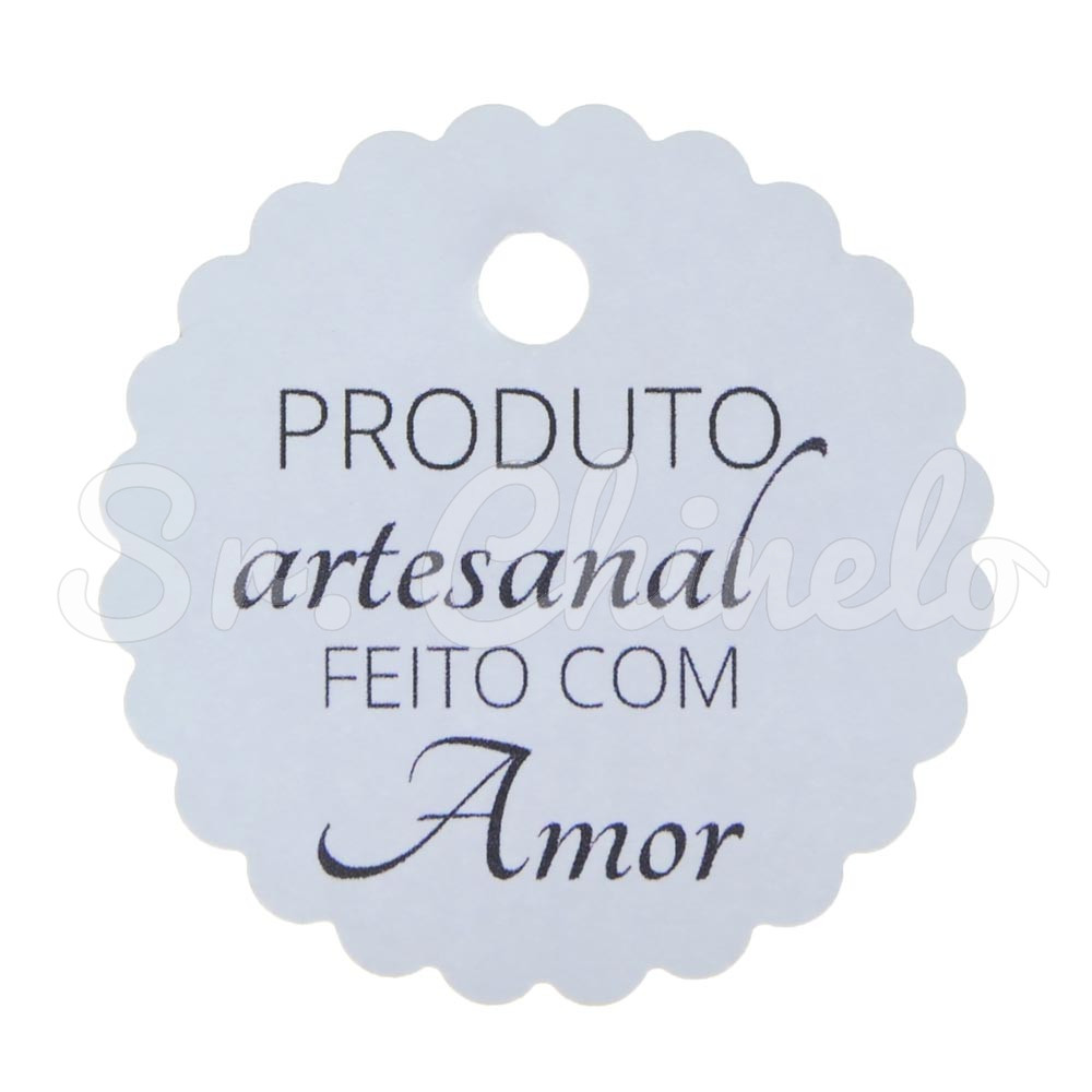 Tag Produto Artesanal feito com Amor, 5cm, Branco