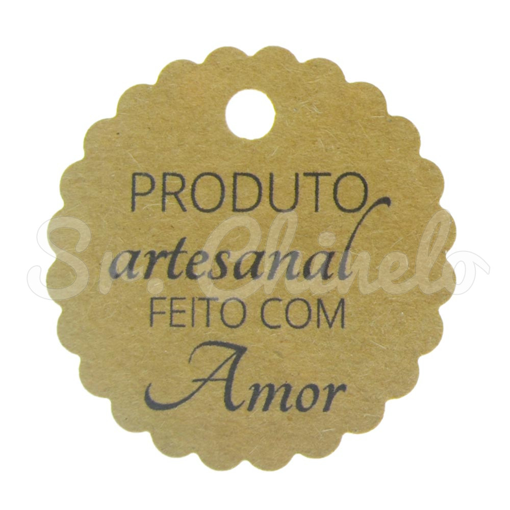 Tag Produto Artesanal feito com Amor, 5cm, Kraft