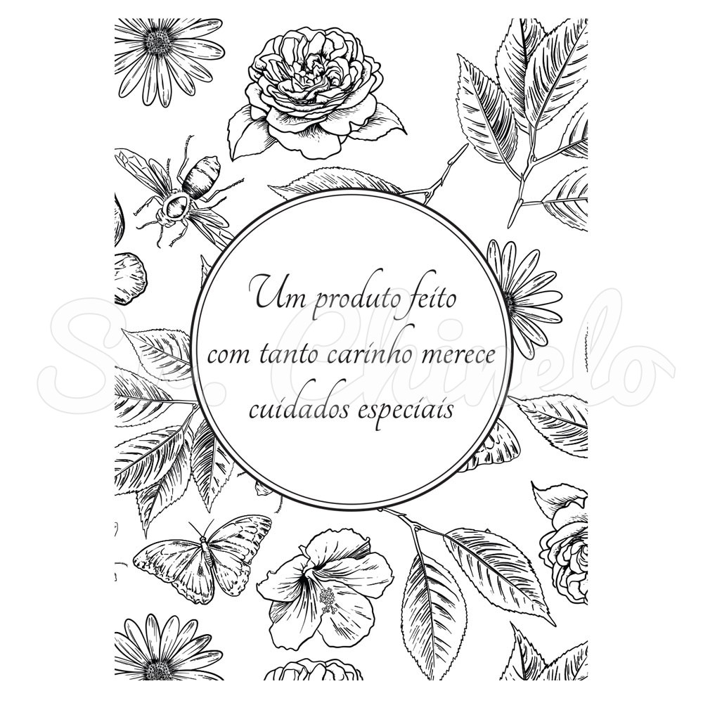 Panfleto de Cuidados Especiais, 7,5cm x 10,5cm, Flores e Insetos, Preto/Branco