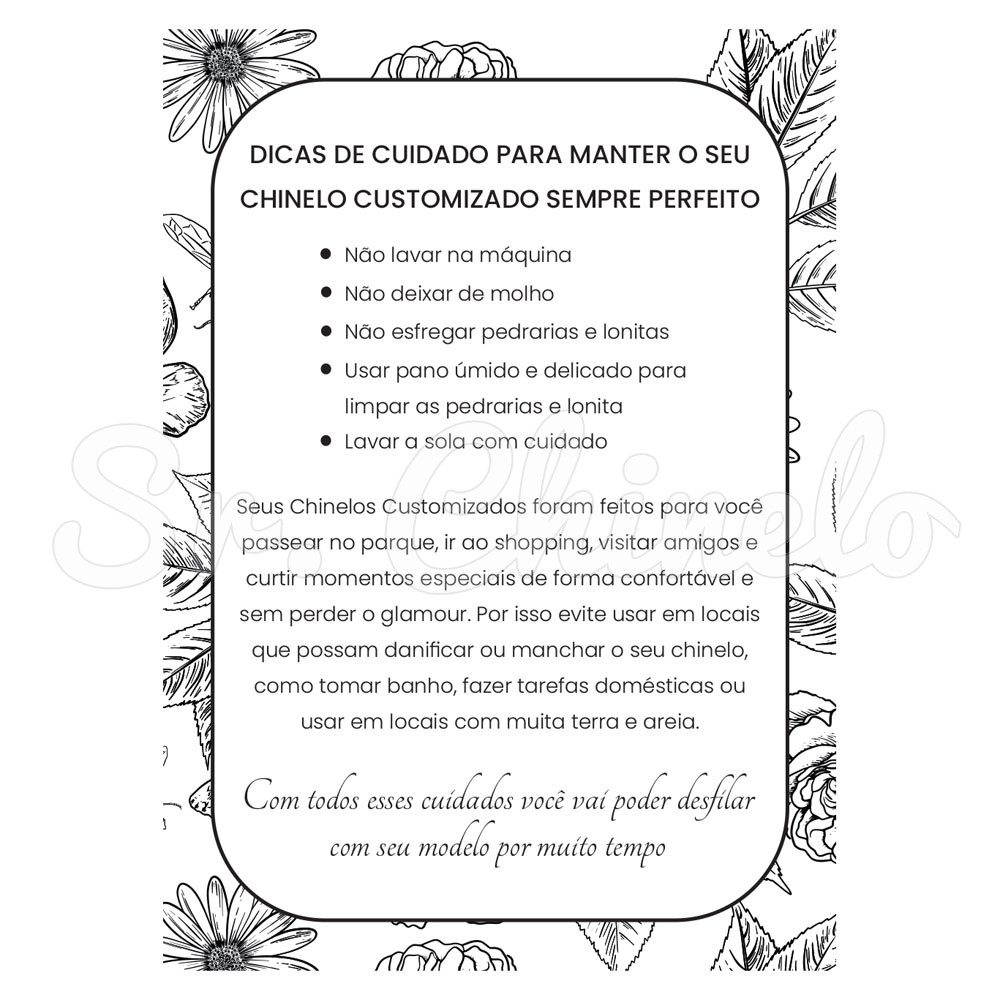 Panfleto de Cuidados Especiais, 7,5cm x 10,5cm, Flores e Insetos, Preto/Branco