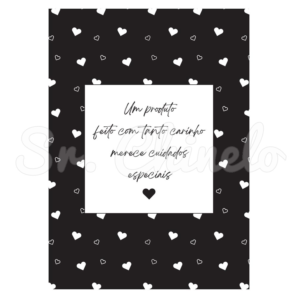 Panfleto de Cuidados Especiais, 7,5cm x 10,5cm, Corações, Preto/Branco