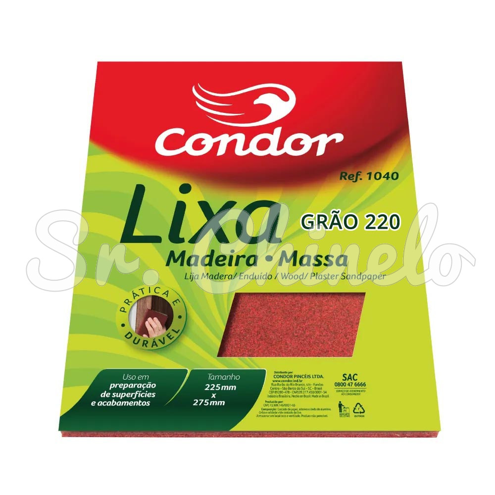 Lixa para Artesanato, Condor, 225mm x 275mm, Grão 220