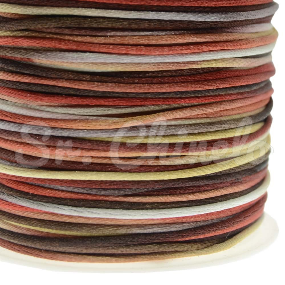 Fio de Seda, 1mm, Mesclado Marrom/Vermelho/Rose Gold