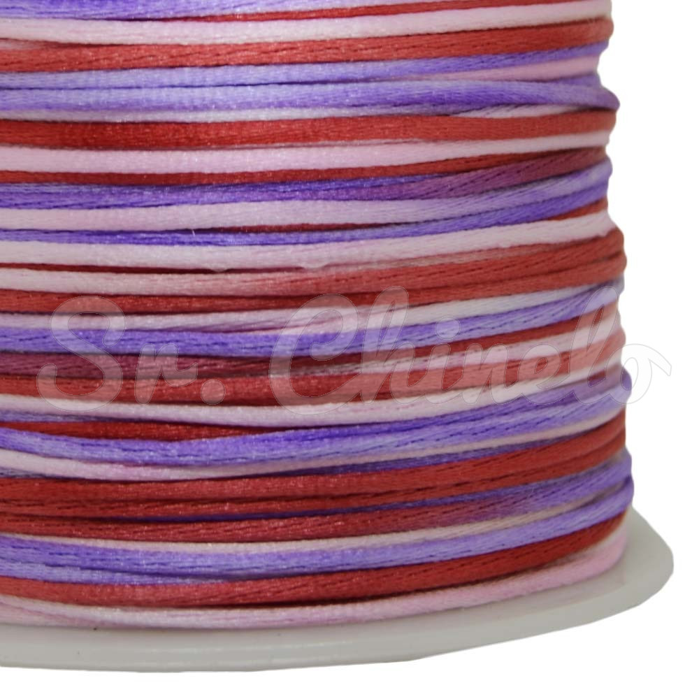 Fio de Seda, 1mm, Mesclado Vermelho/Rosa/Roxo
