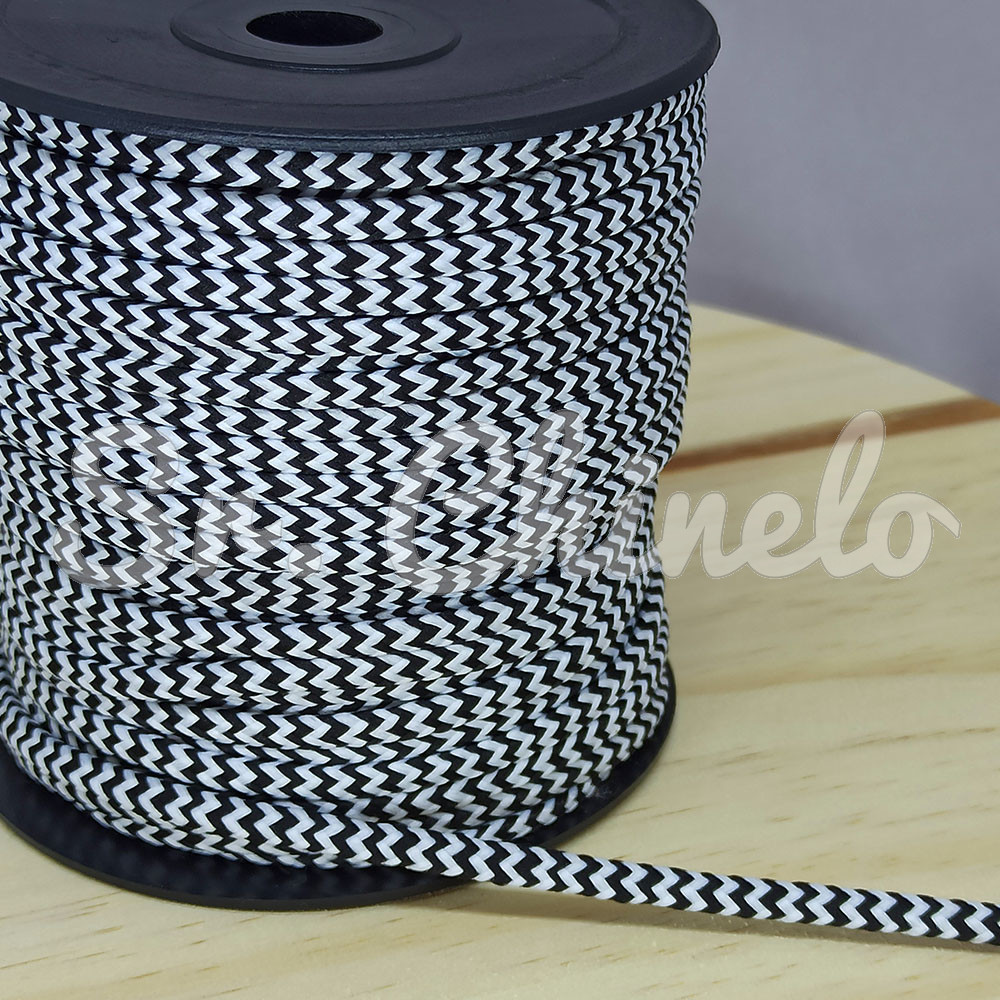 Cordão de Poliéster, Zigzag, 4mm, Preto