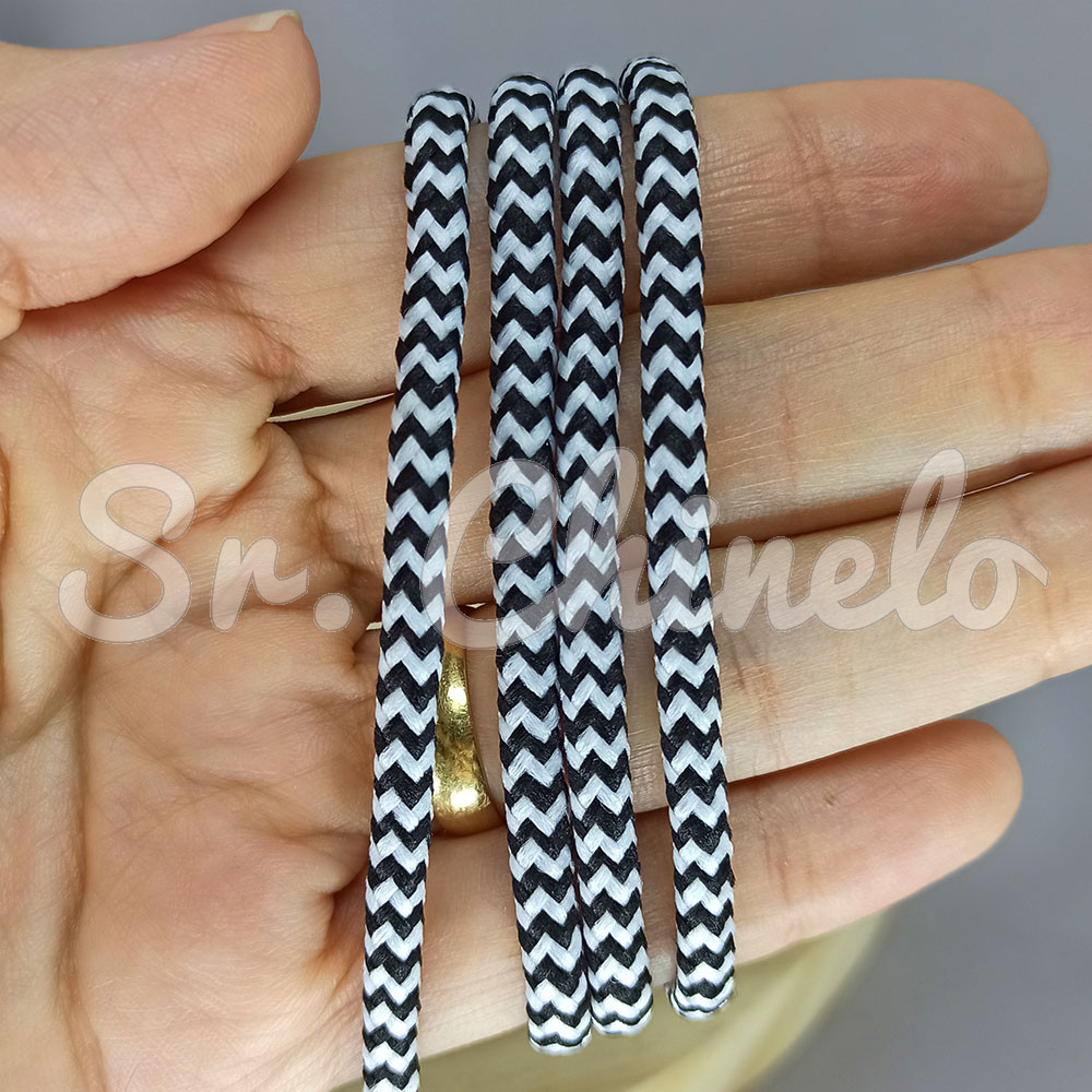 Cordão de Poliéster, Zigzag, 4mm, Preto