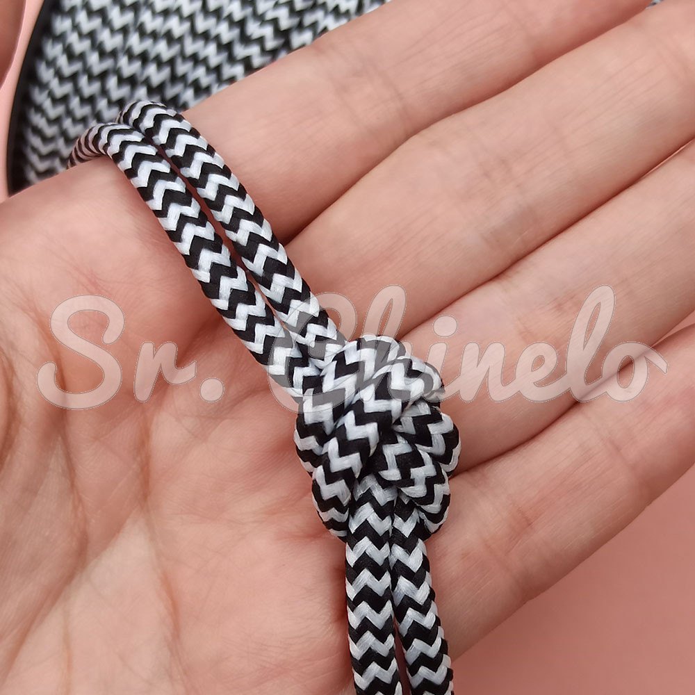 Cordão de Poliéster, Zigzag, 4mm, Preto