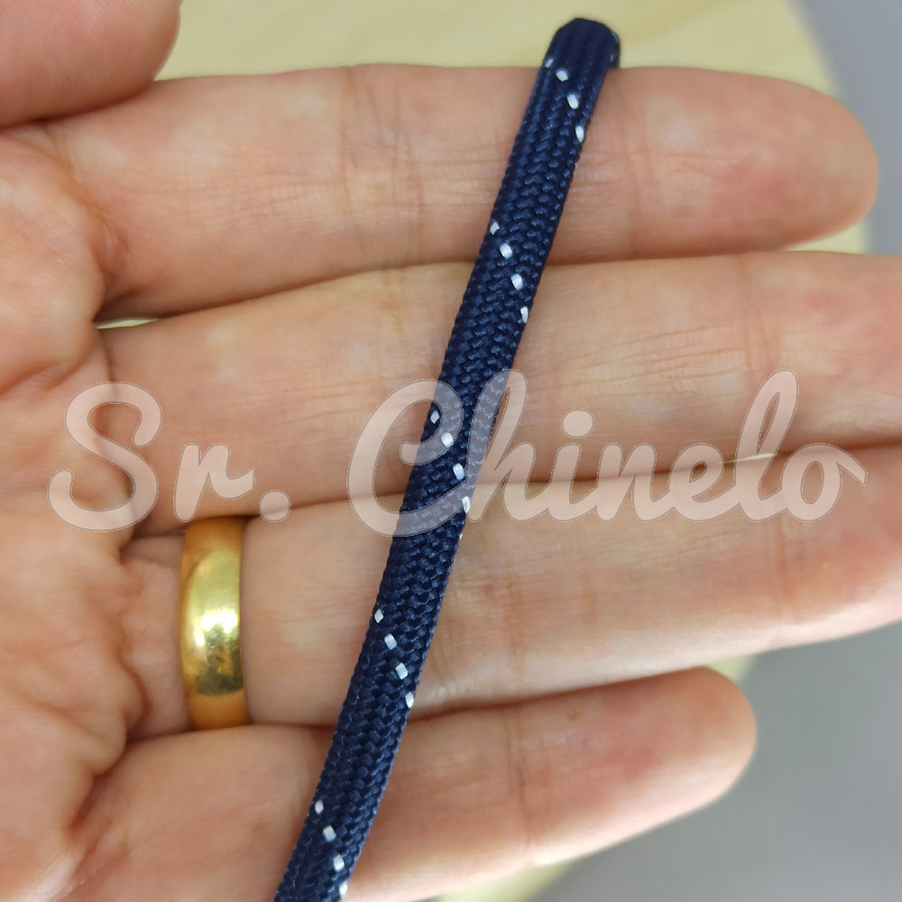 Cordão de Poliéster, Pontilhado, 4mm, Marinho